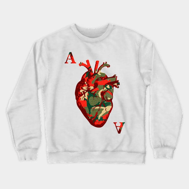 Cool Tees Card Suits Camouflaged Heart Crewneck Sweatshirt by COOLTEESCLUB